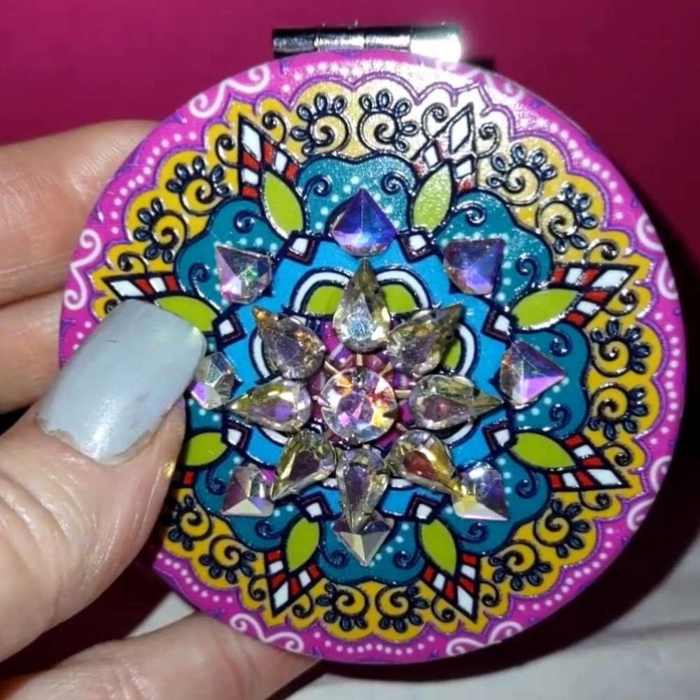 Mandala Design Jeweled Compact Mirror - Picture 6 of 9